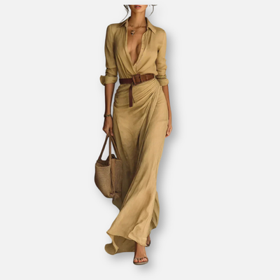 Elysea™ Maggie | Elegant Dress with Belt and Classic Lapel Collar