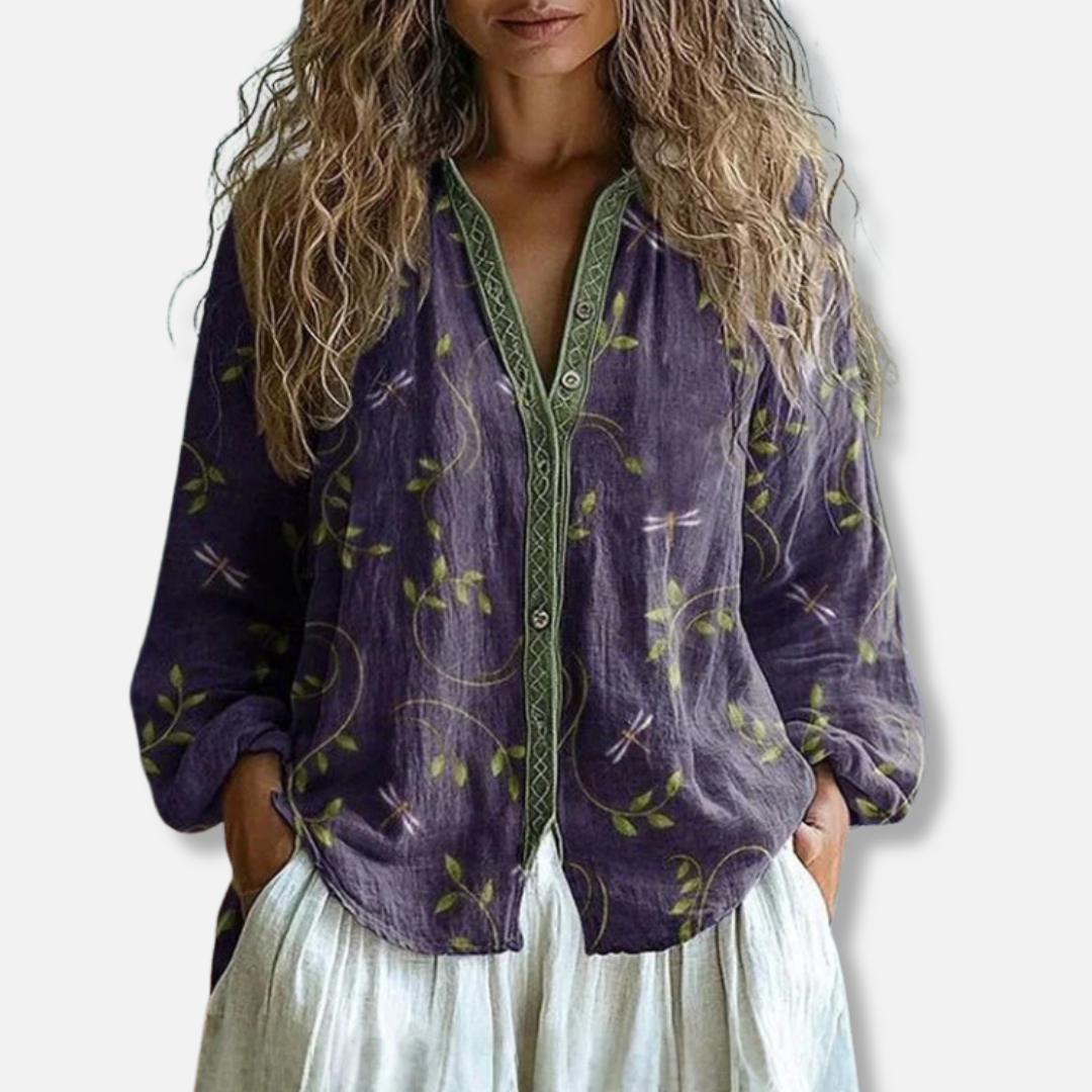 Elysea™ Ambre - Vintage Leaf Print Blouse