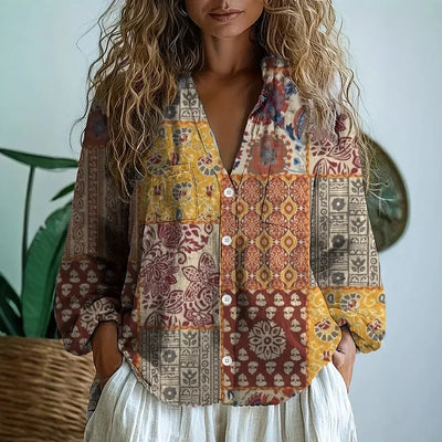 Elysea™ Ambre - Vintage Leaf Print Blouse