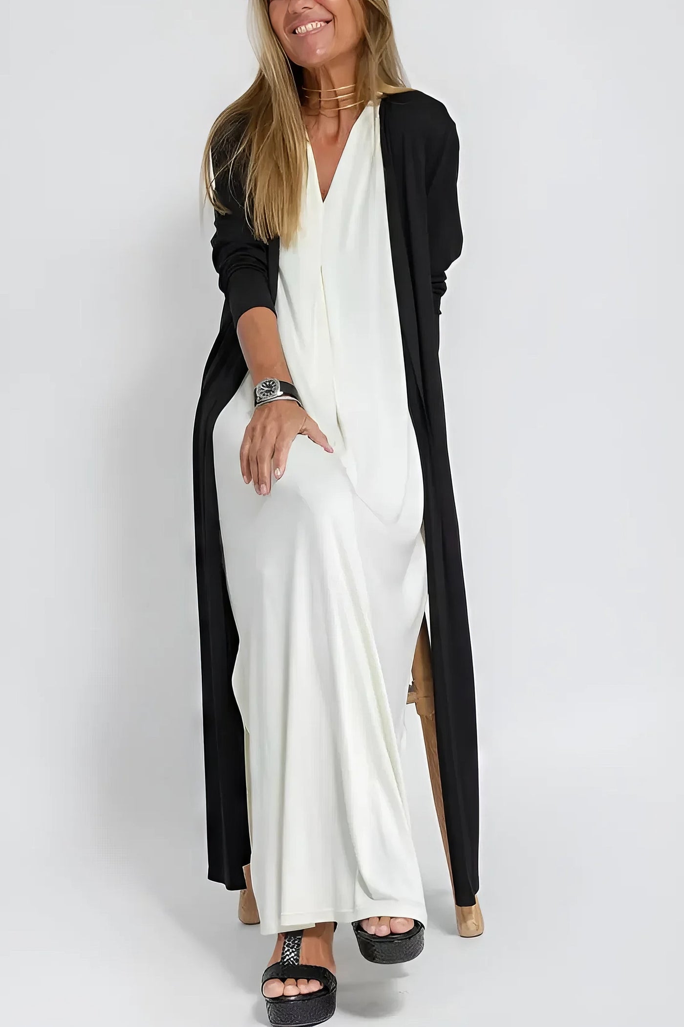 Elysea™ | Elegant Long Dress + Matching Cardigan