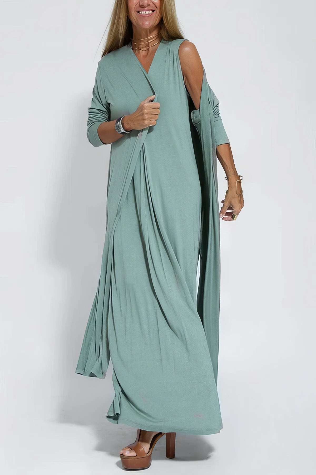Elysea™ | Elegant Long Dress + Matching Cardigan