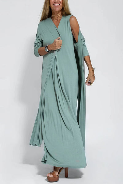 Elysea™ | Elegant Long Dress + Matching Cardigan