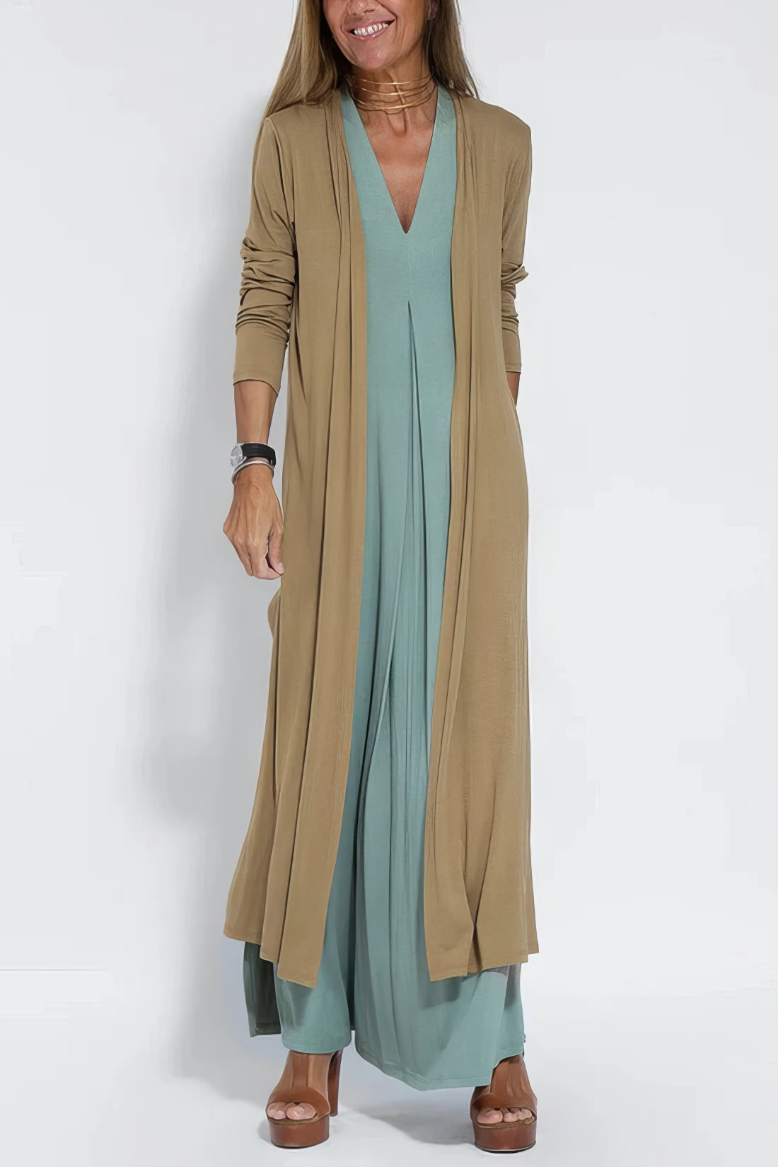 Elysea™ | Elegant Long Dress + Matching Cardigan
